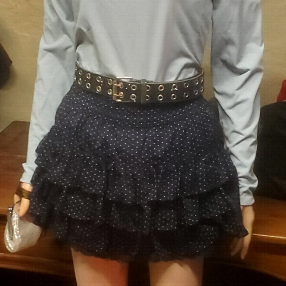 Hollister Polka Dot Ruffle Blue Lace Skirt Medium